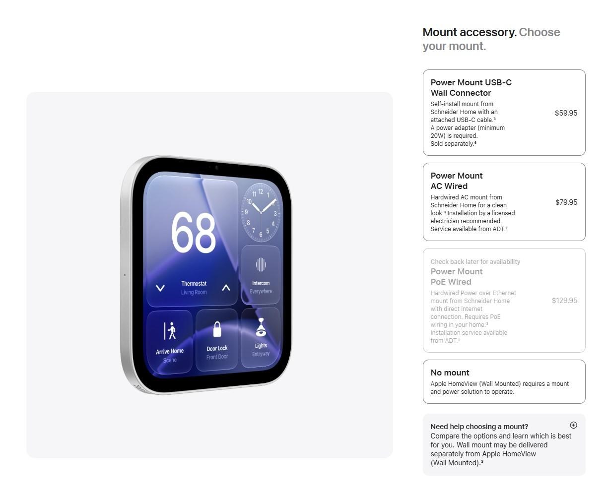 Tùy chọn giá treo HomeView trên trang bán hàng của Apple