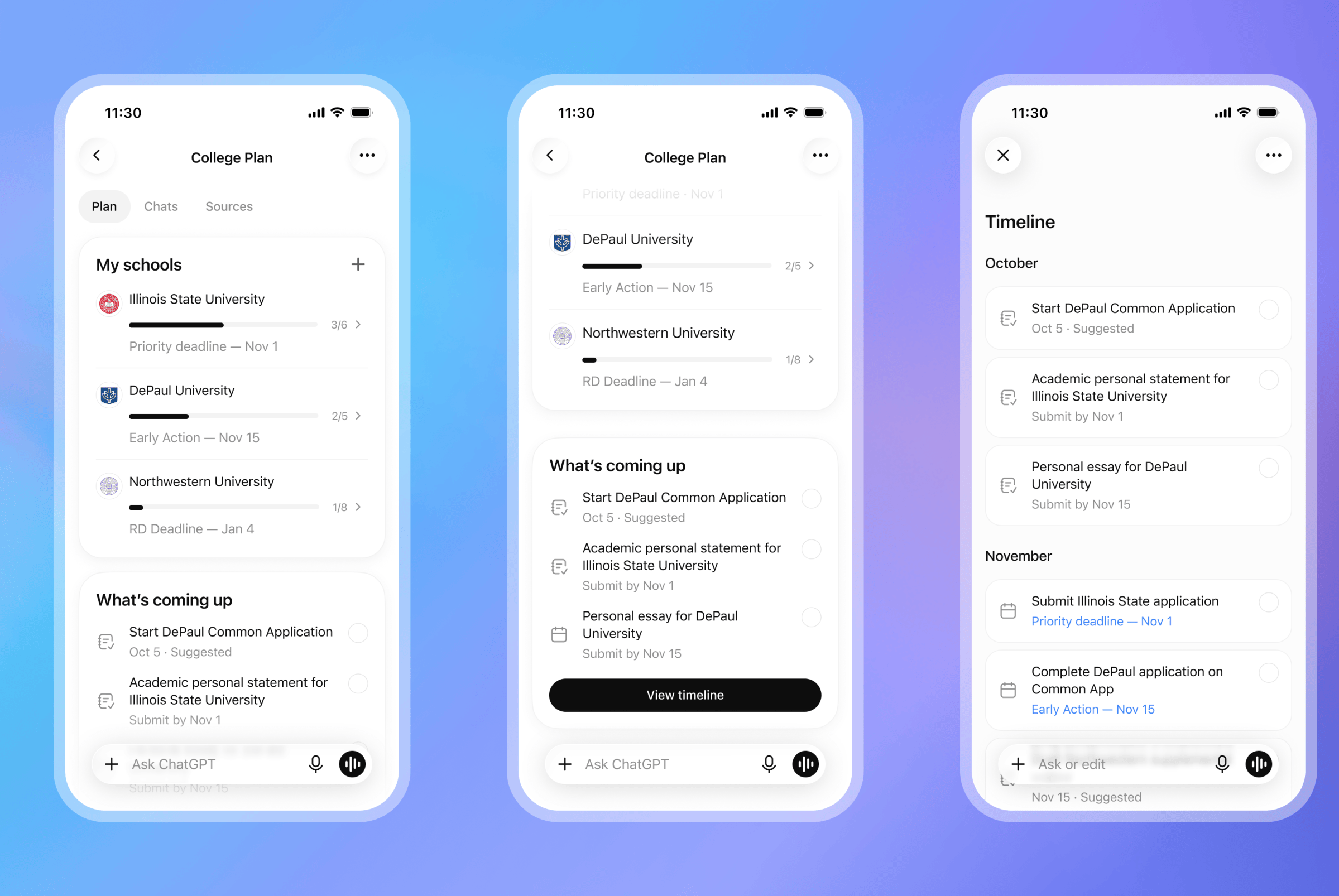 Giao diện xem trước công cụ College Planner của OpenAI