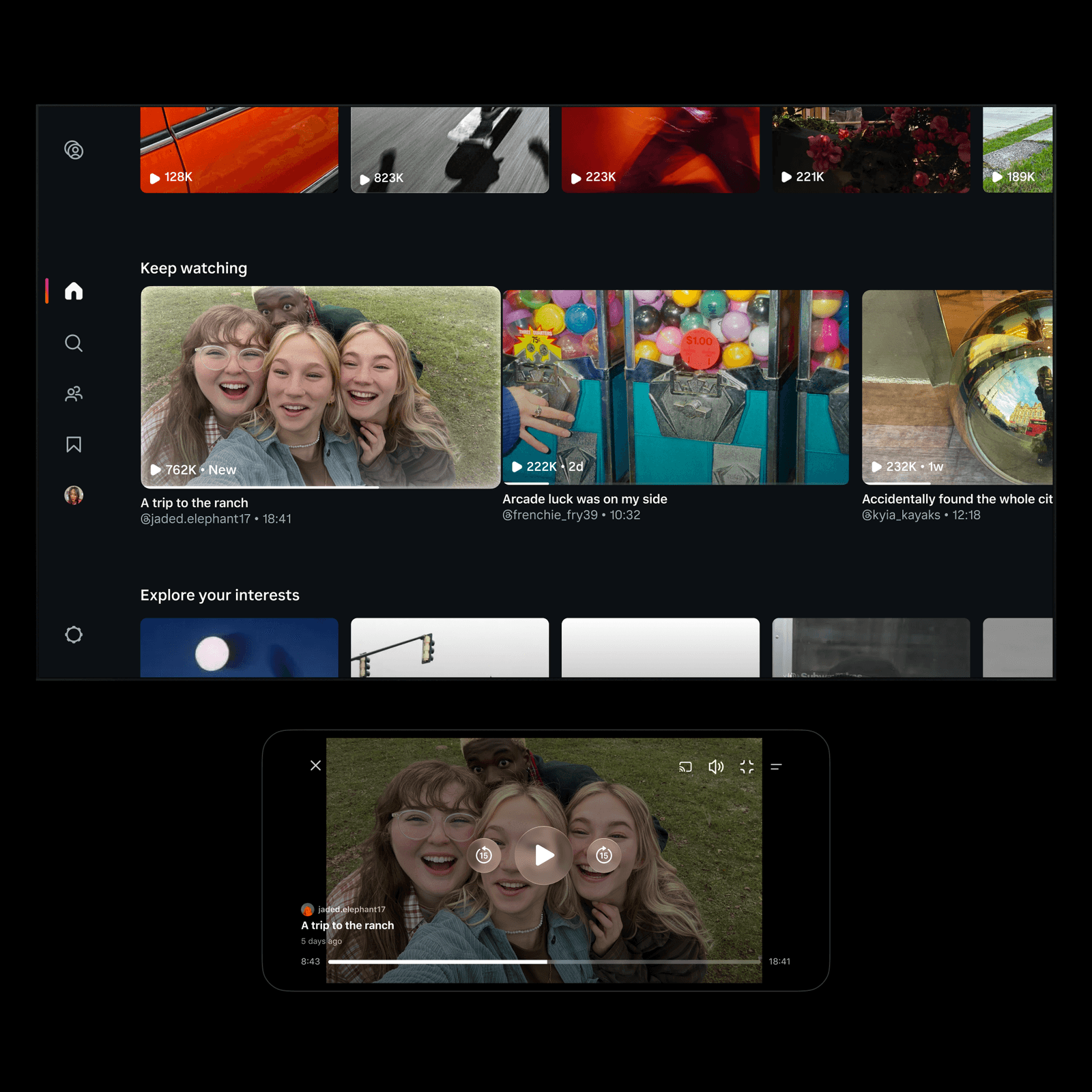 Giao diện Instagram với nội dung video dài